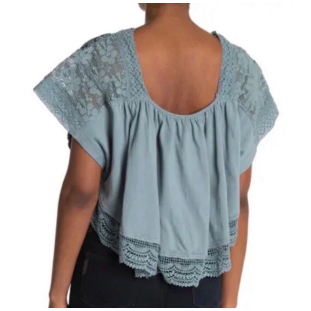 🪷 Free People Boho Crochet Lace Embroidered Prairie Days Top Blue/Green Medium 🪷 - Picture 2 of 13